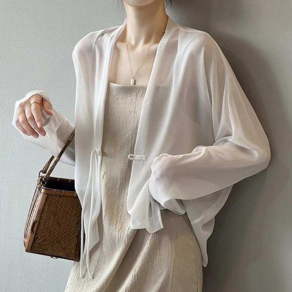 Chinese-style Sun-protective Solid-color Panel-button Flutter Sleeves
