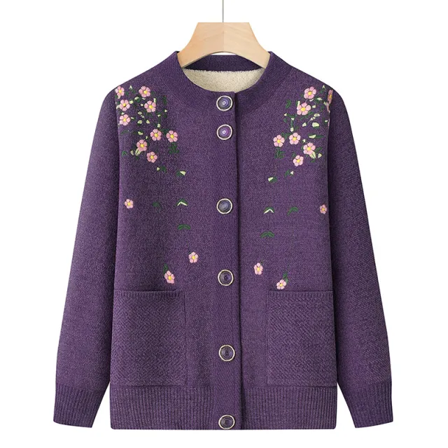 Fleece lined Thick Knit Cardigan Fall Winter Coat Purple - Shop at LoveMi