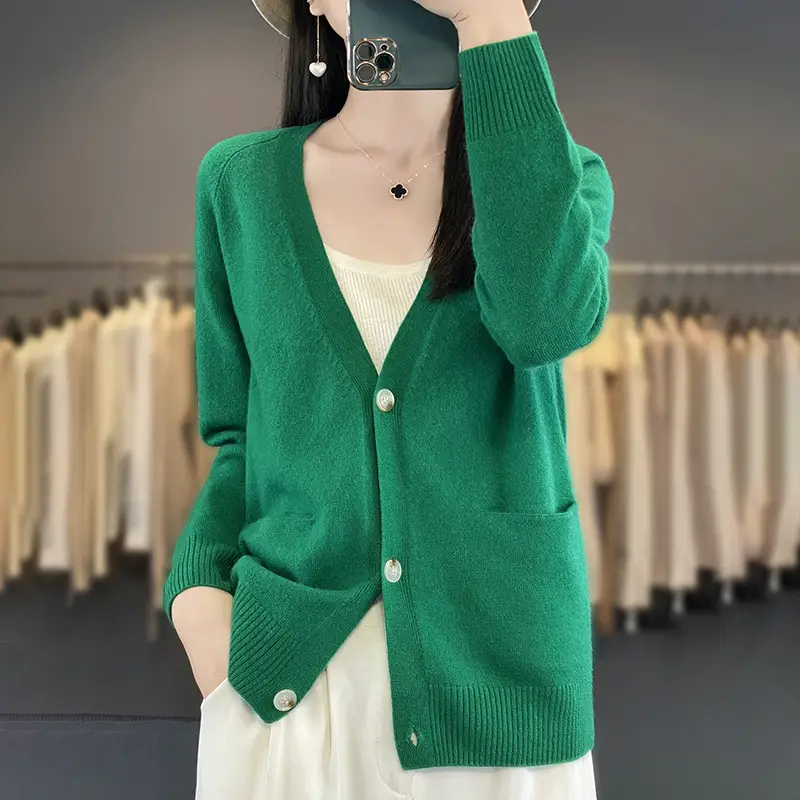 New Knitwear Cardigan Outer Wear Short Sweater With Pocket Coat