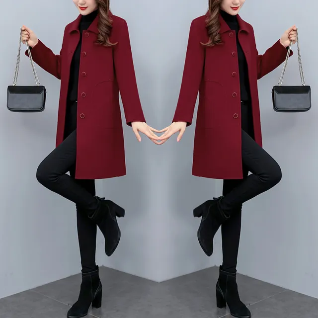 Autumn And Winter Woolen Coat Women Wine Red - Shop at LoveMi