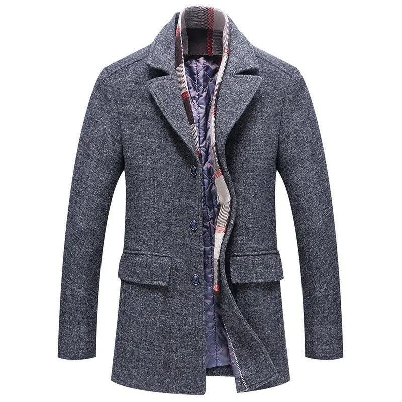 Fall Winter Men's Woolen Coat Fashion Polo Collar Cotton