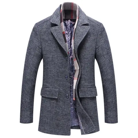 Fall Winter Men's Woolen Coat Fashion Polo Collar Cotton