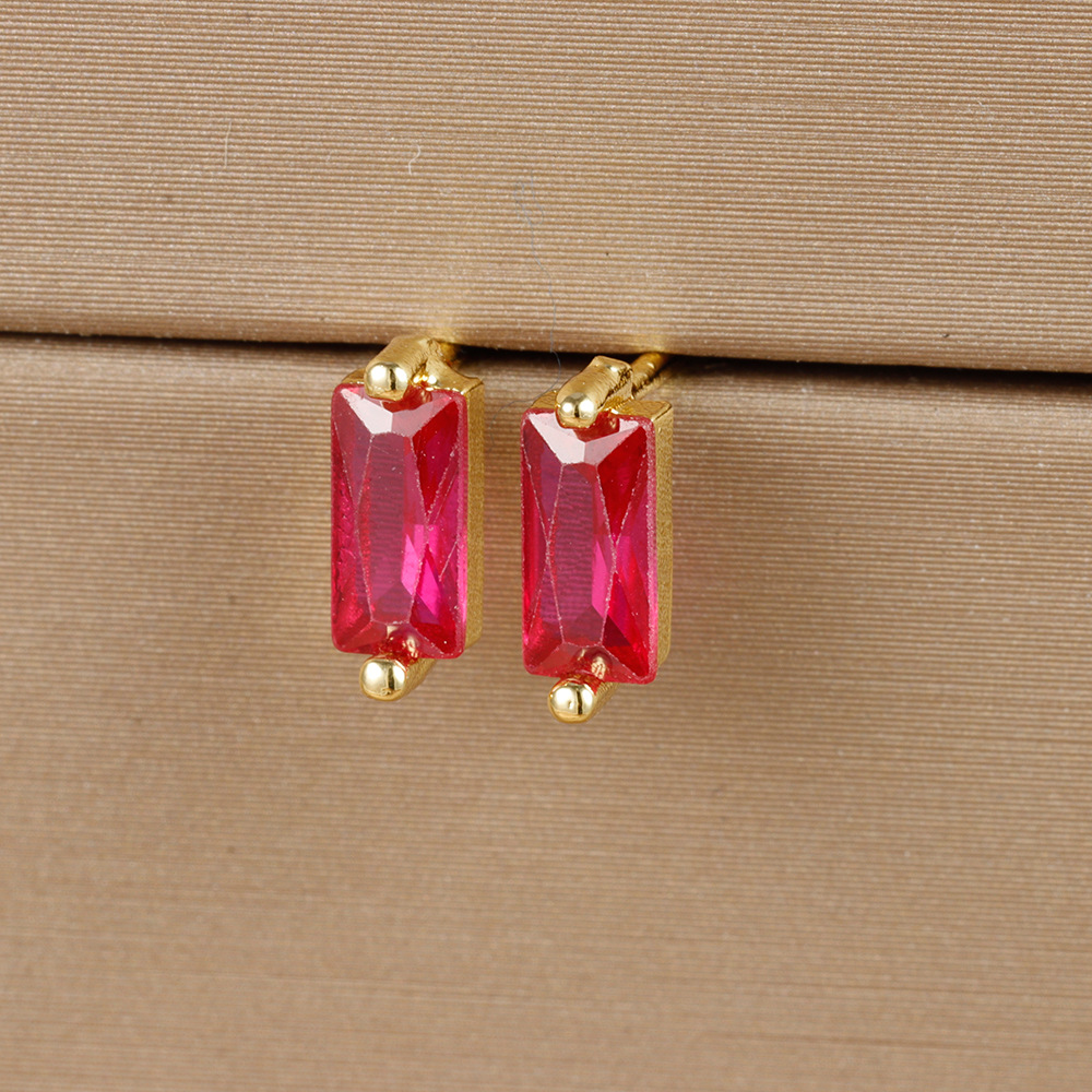 Simple Small Square Multicolor Zircon Silver Stud Earrings