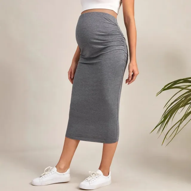 New Maternity Skirt High Waist Pure Color Gray - Shop at LoveMi