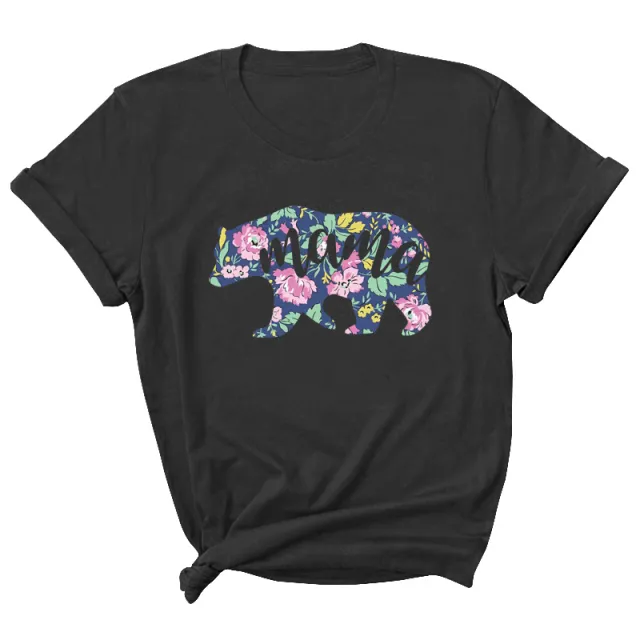 Mama Pattern Printed Short Sleeve Round Neck T shirt Casual Fashion Black - Shop at LoveMi