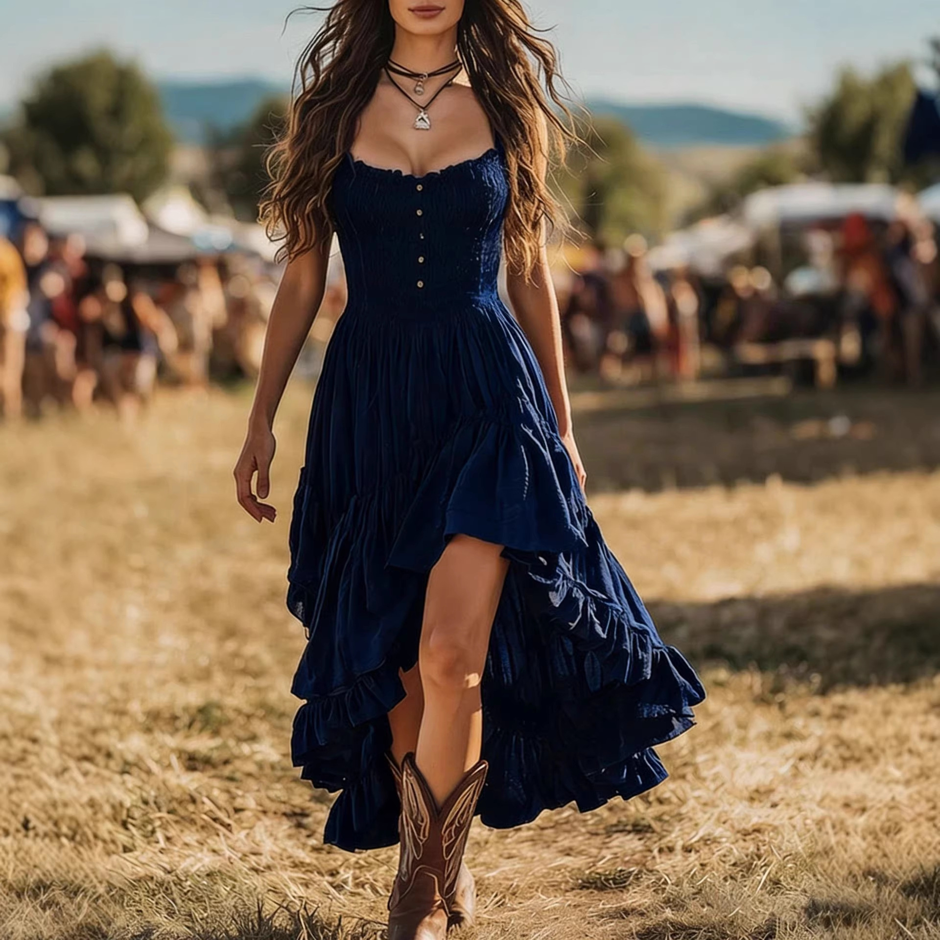 Bohemian-style Dress With An Asymmetrical Ruffled Hem