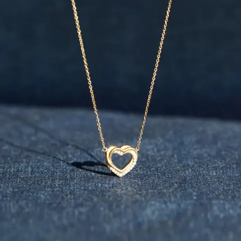 S925 Sterling Silver Overlapping Double Hollow Heart Necklace