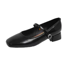 Chunky-heeled French-style Low-cut Pumps In Black For Women - Black - View 1