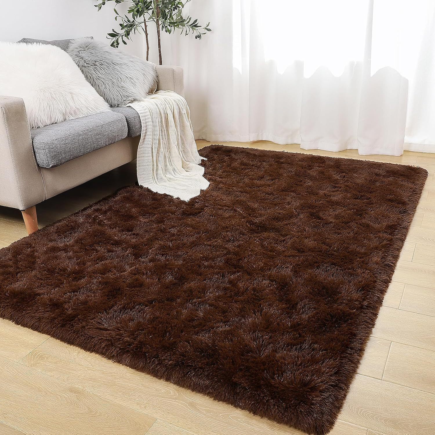 Solid Color Silk Wool Living Room Carpet Home Bedroom Bedside Blanket - Image 9