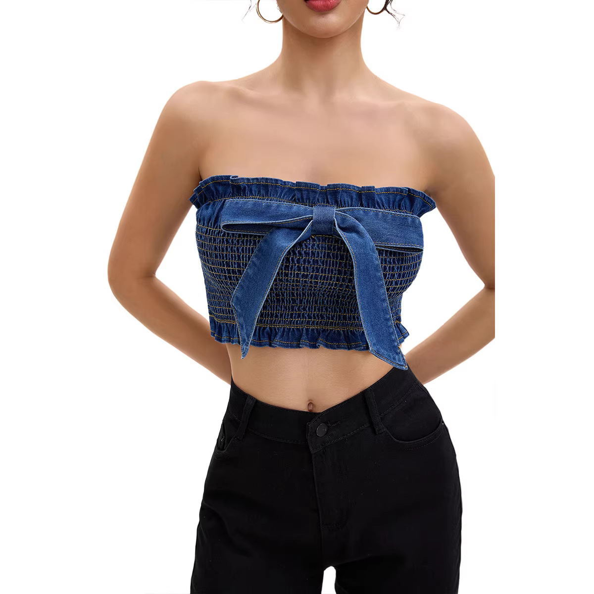 Butterfly-style, High-end, Strapless Denim Bustier Top