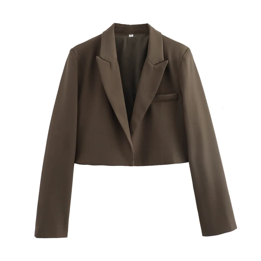 Fall Women's Clothing Lapel Temperament Buckle-free Short Slim Fit Small Business Suit Coat - Camel