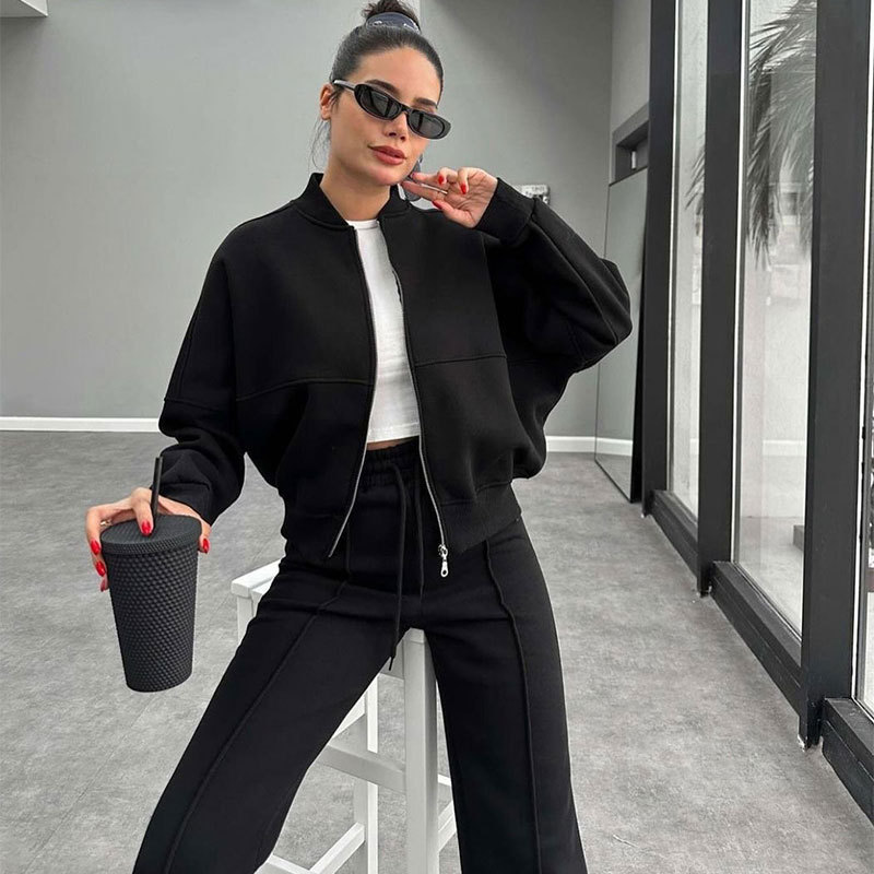 Fleece Zipper Cardigan Women's Clothes Fashion Casual Straight Pants Suit