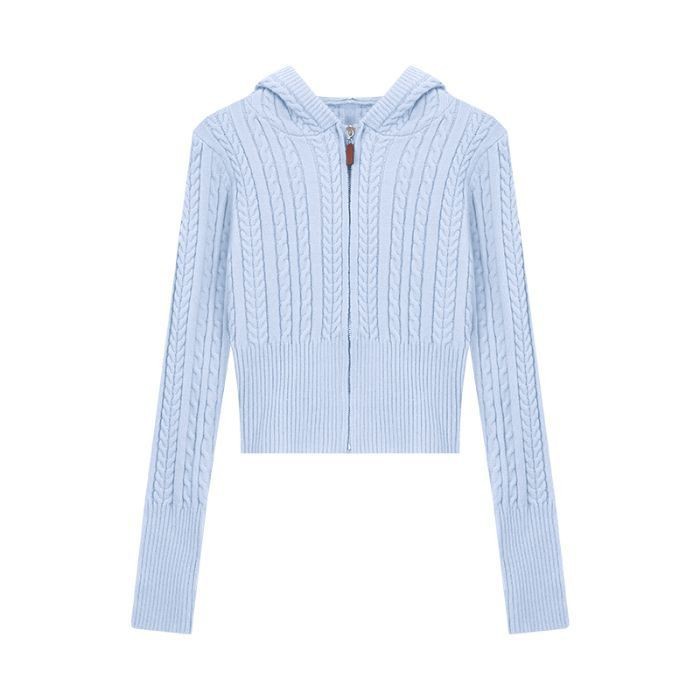 Soft Textured Knitted Hoodie With A Lazy Korean-style Zip-up Design - Image 2