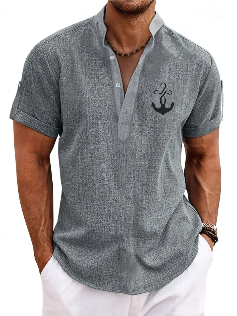 Men's casual suit 3D printed zipper short sleeved polo shirt