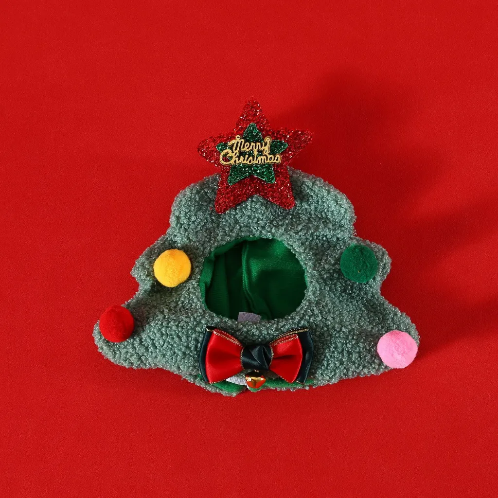 Pet Christmas Hat Small Dogcat Plush Cartoon Cap - Christmas Tree Hat
