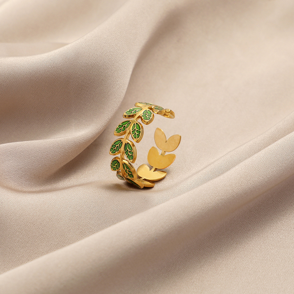 Stainless Steel Oil Dripping Green Wheat Ring