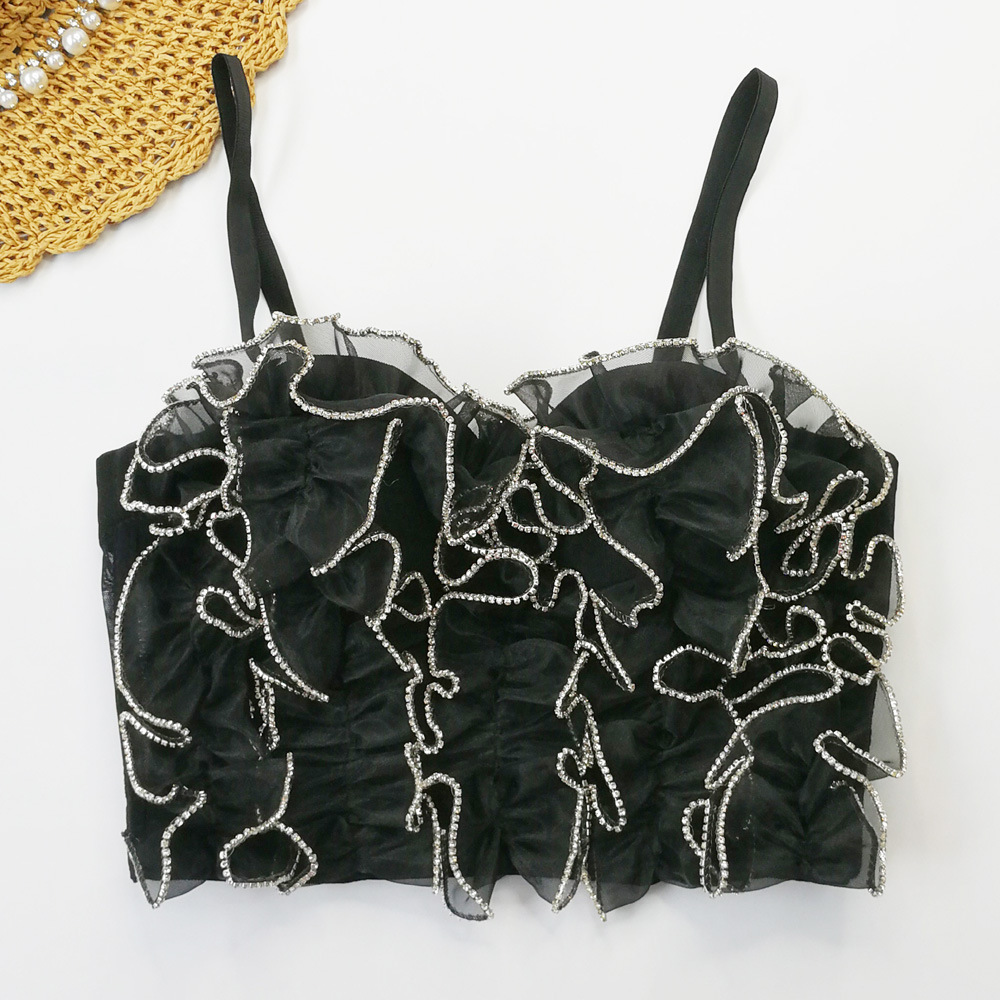 Diamond embedded Wave Lace Sling With Steel Ring Fishbone Waist Girdle Black - Shop at LoveMi