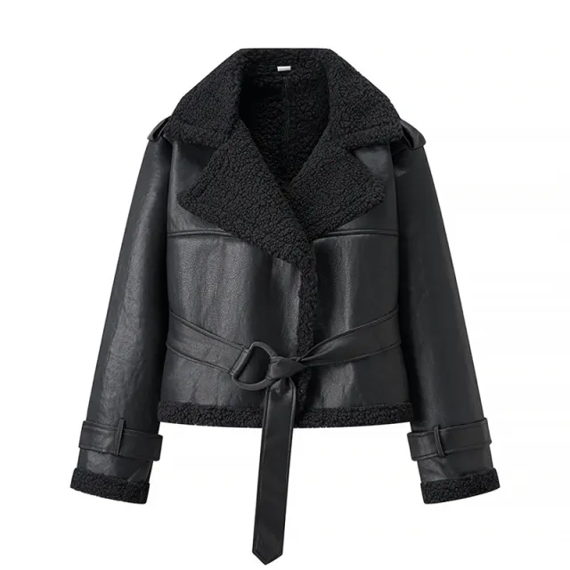 Autumn And Winter Short Flared Fur Lined Coat With Collar Black - Shop at LoveMi