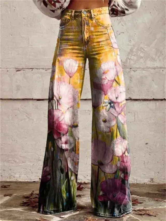 Plus Size Women's Casual Thin Wide Leg Imitation Jeans 2 Style L - Shop at LoveMi