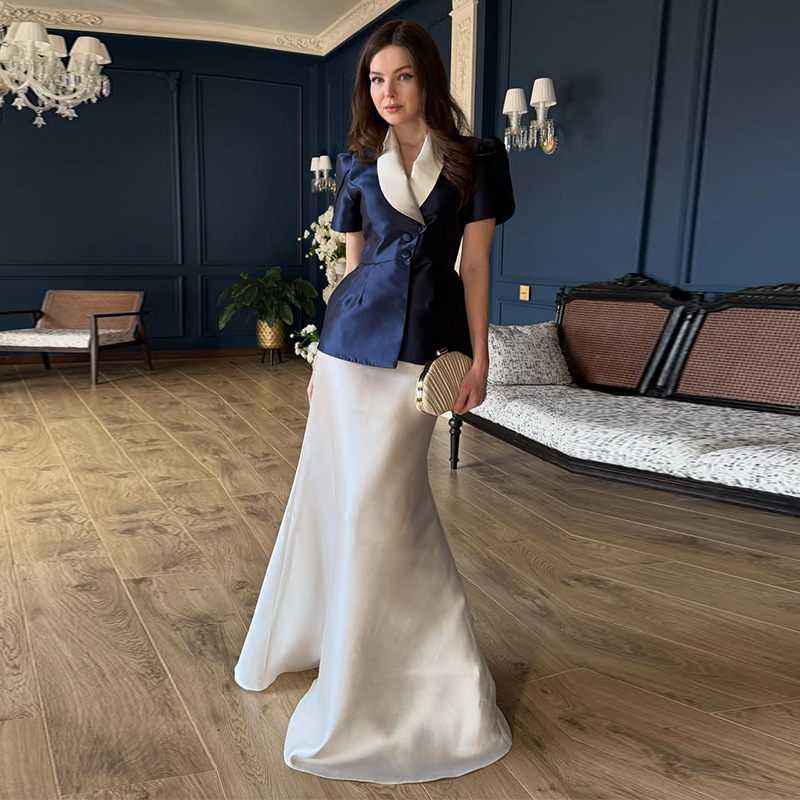 Womens Waist-cinching Short-sleeve Long Dress Set