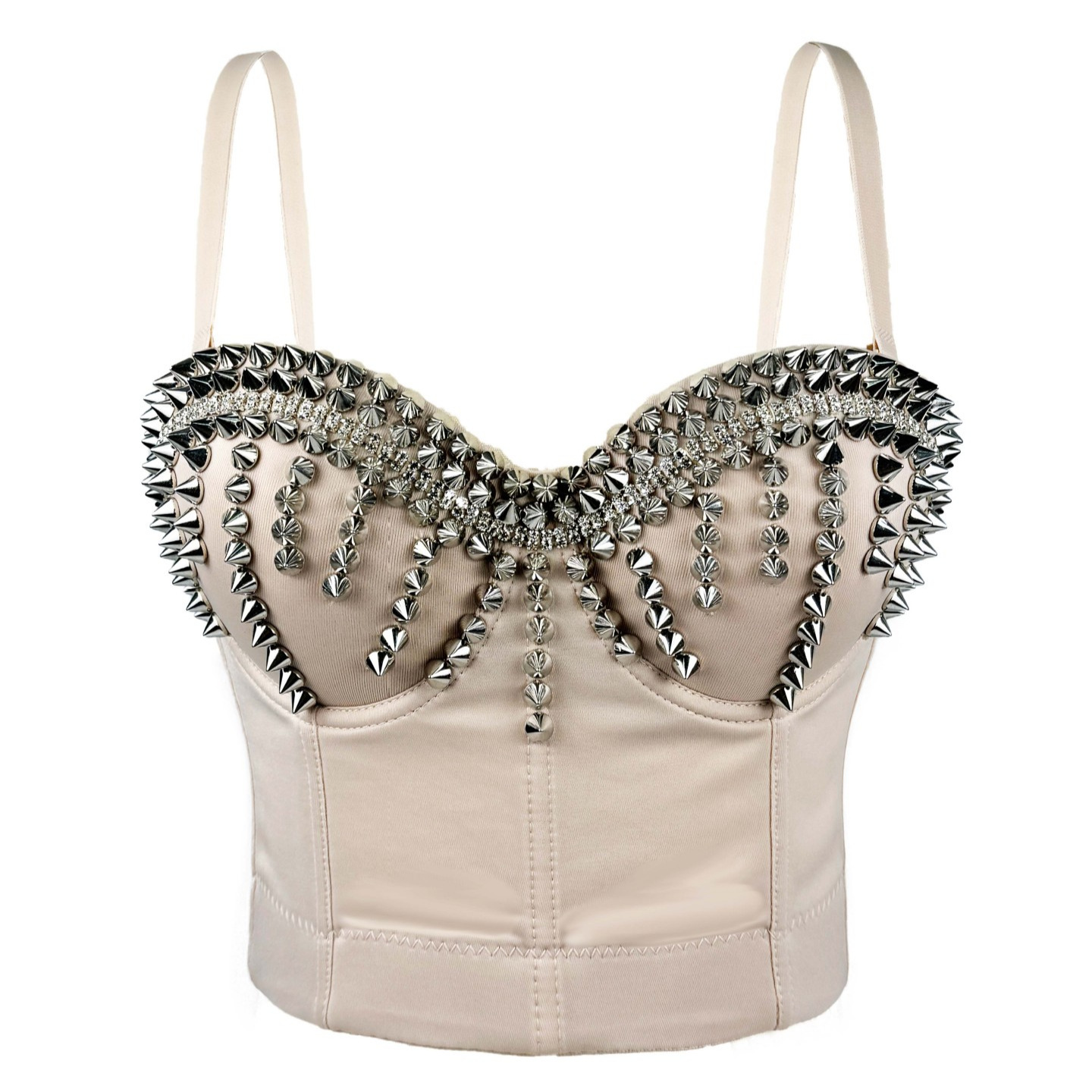 Sleek Edgy Outerwear Top With Exposed Midriff And Decorative Rivets