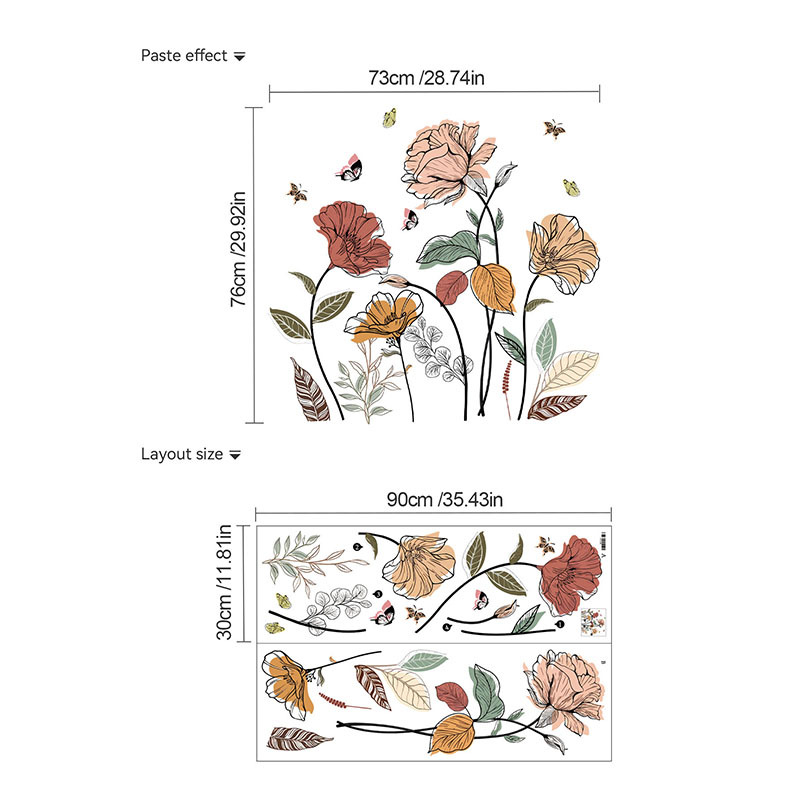 Title 1, Bohemian bloemen muursticker, wildbloemen wandk...