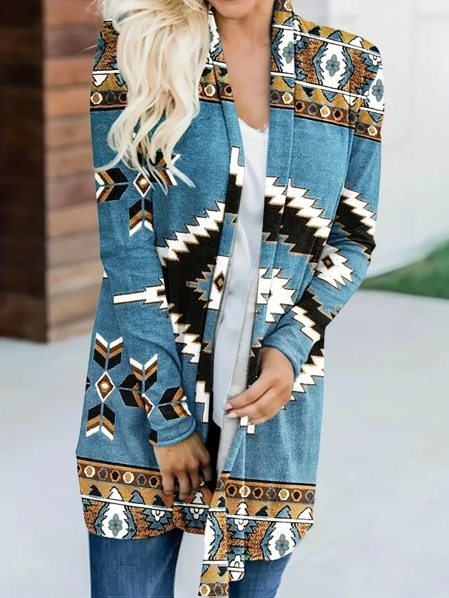 Women's Jacket Loose Printed Ethnic Style Knitted Cardigan G43Z1003 4Xl - Shop at LoveMi