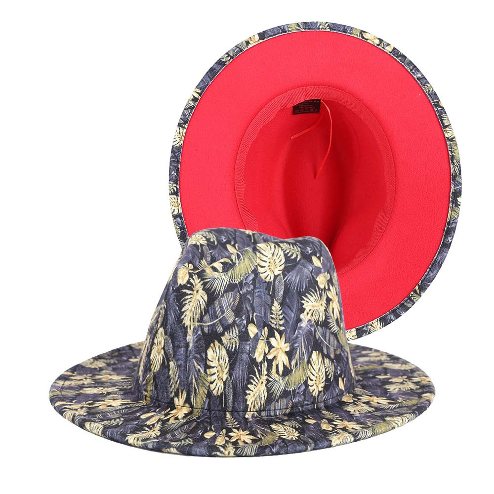 Stylish Leaf-Print Sun-Protective Wide-Brim Gentlemans Hat