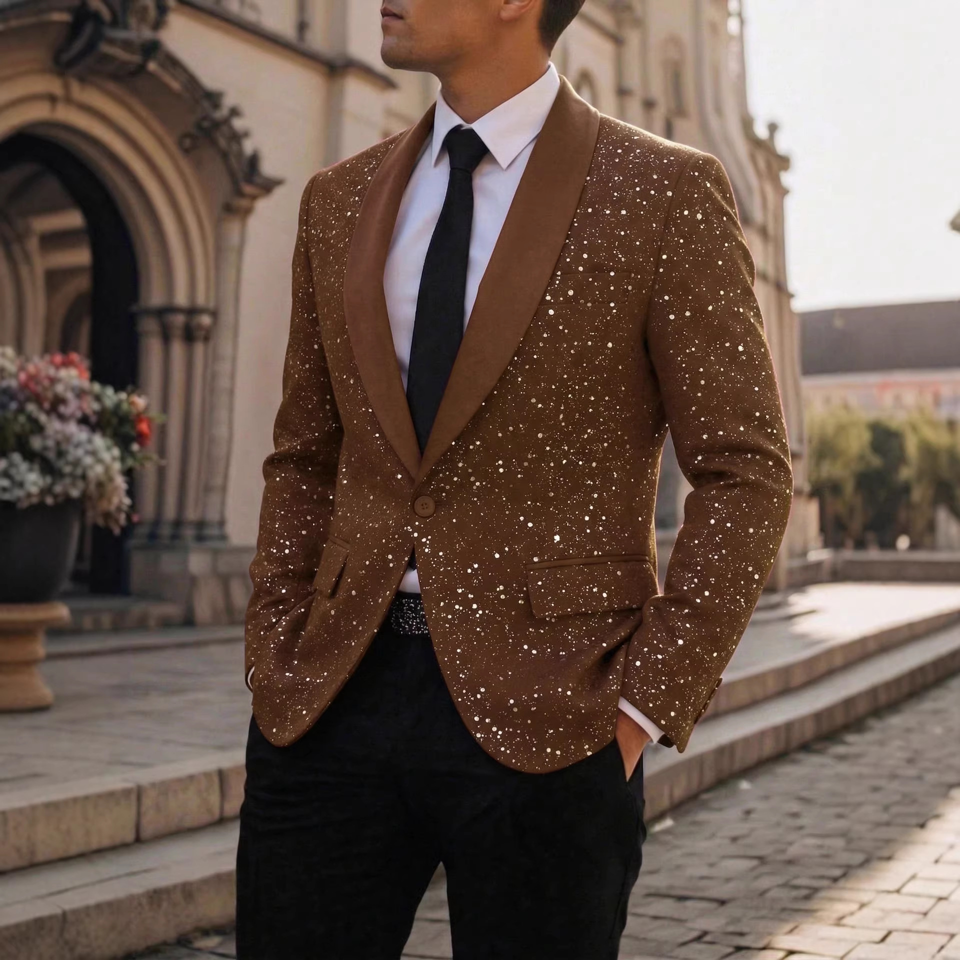 Men's Suit Casual Shiny Banquet Party Outerwear 4