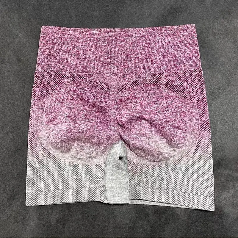 Gradient Seamless Shorts High Waist Women's Breathable Tight Yoga Pants - Wine