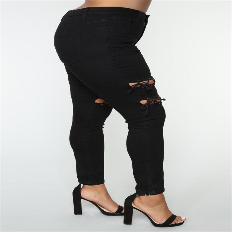 Title 4, Jeans damskie plus size z paskami i oczkami – m...