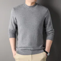 Pure Colour Half Collar Men's Slim Fit Sweater Base Sweater - Plaid Grey - View 1