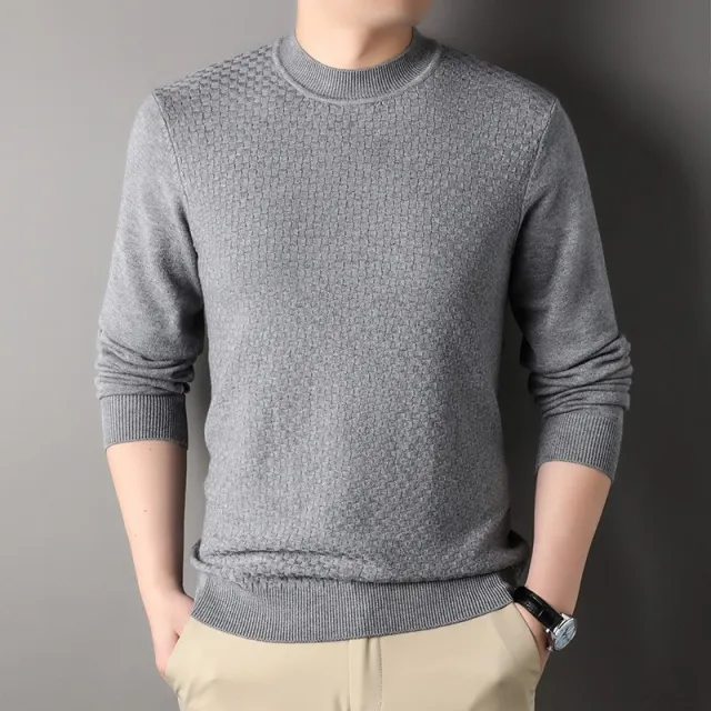 Pure Color Half Collar Men's Slim Fit Sweater Base Sweater Plaid Gray - Shop at LoveMi