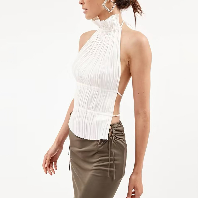 Backless Lace-up Turtleneck Sleeveless Design Blouse Women