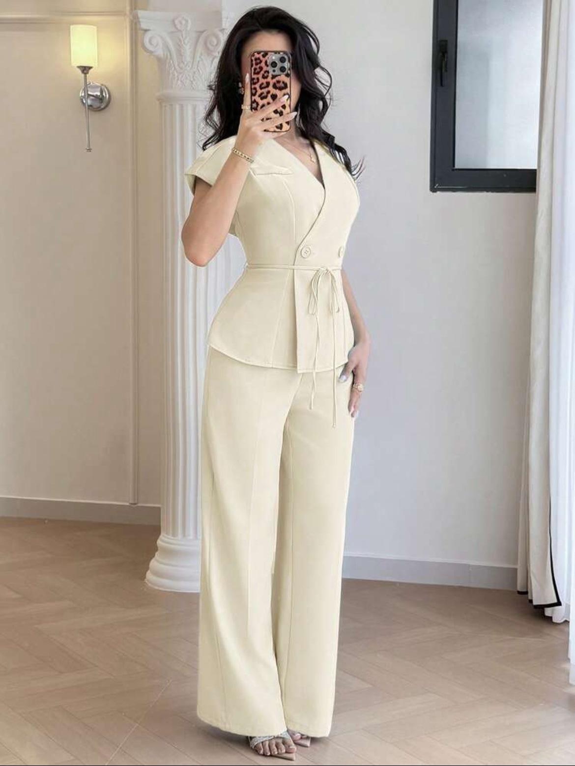 Womens Casual-Style Lace-Up Button Vest And Pants Set 2