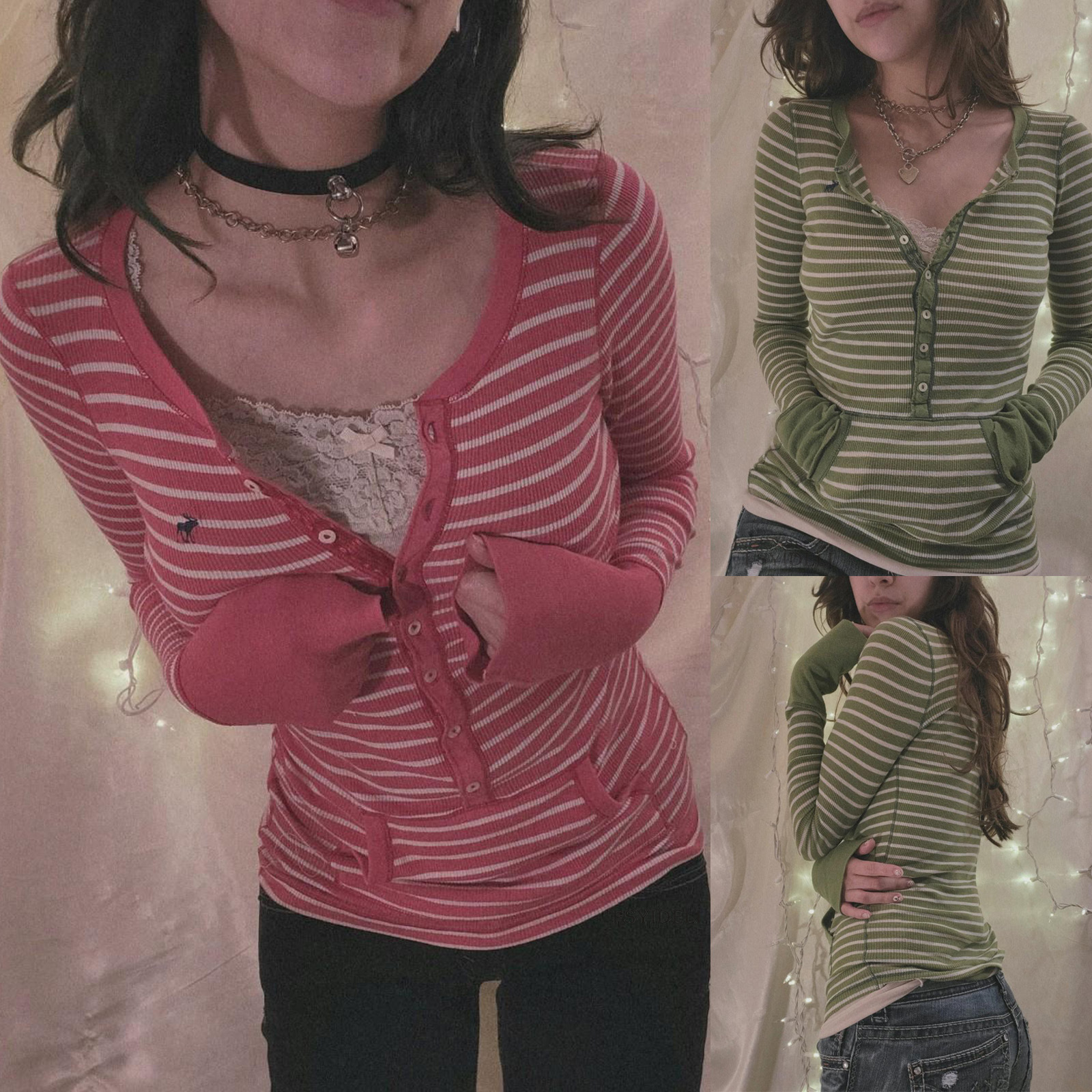 European And American Autumn Winter Retro Striped Long Sleeve