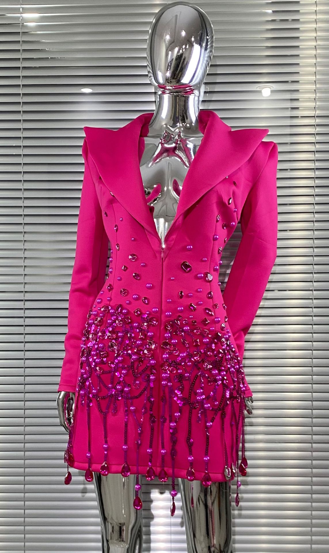 Luxury Rhinestone Sequins Pearl Sexy Low Cut Business Suit And Dress Rose - Shop at LoveMi