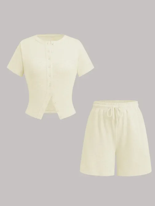 Women's Sexy Slim fit Short Sleeve Blouse And Pants Light Yellow - Shop at LoveMi