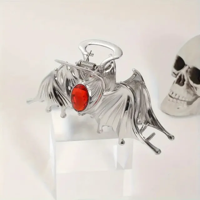 Halloween Hair Accessories Bat Ruby Inlaid Barrettes Silver - Shop at LoveMi