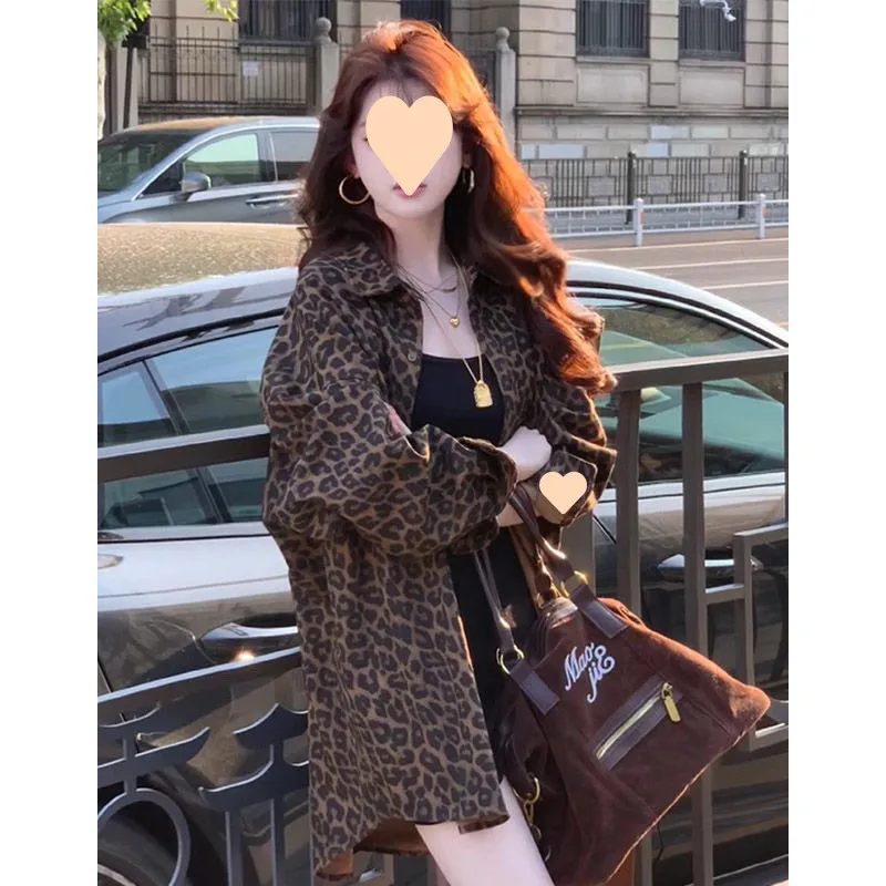 Style Retro Leopard-print Shirt Coat For Women - Leopard Print