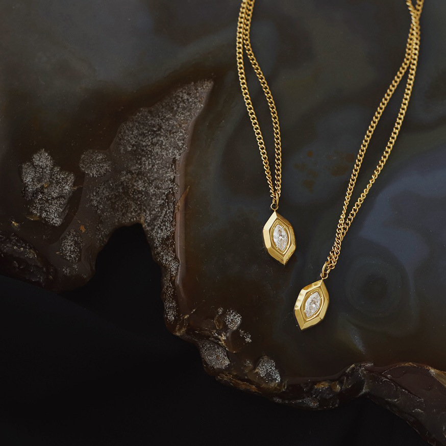 Olive White Diamond Necklace Titanium Steel 18K Gold Plating
