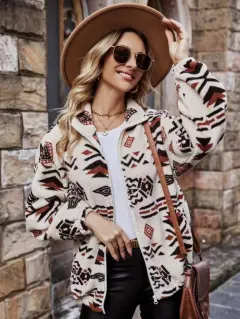 Double-sided Plush Pocket Zipper Cardigan Casual Top Coat - Beige - View 1