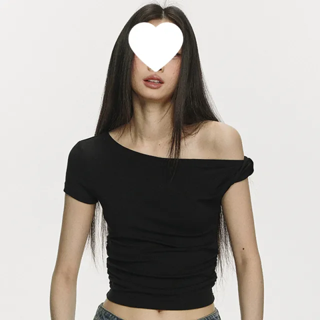 Pure Desire Style Short Cotton Short Sleeve Slim Slimming Sense Of Design Top For Women Black - Shop at LoveMi