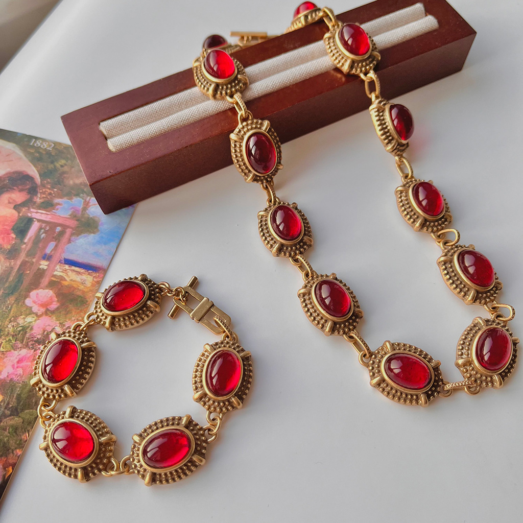 Gold-Plated Stone Necklace and Bracelet Set, picture 3 of 10