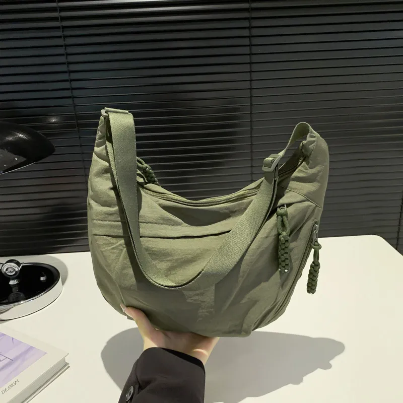 Nylon Washed Cloth Shoulder Bag Large-capacity Crossbody Bags - Green