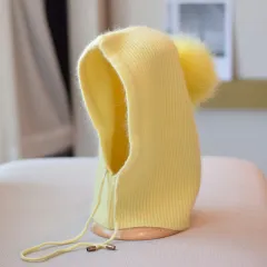 Winter Sweet Cute Rabbit Hair Knitted Hat - Light Yellow - View 1
