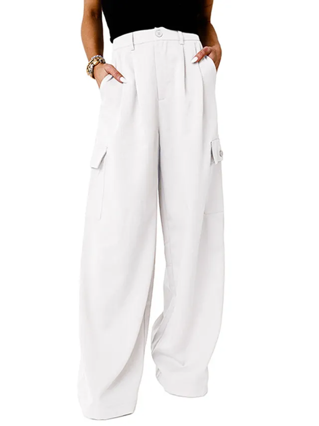 Fashion Loose Solid Color High Waist All matching Casual Pants For Women White - Shop at LoveMi