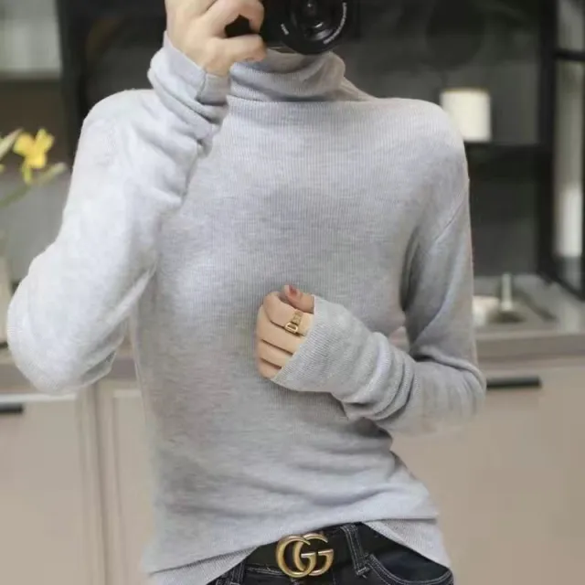 Slim Fit Turtleneck Base Thick Sweater For Women Light Gray - Shop at LoveMi
