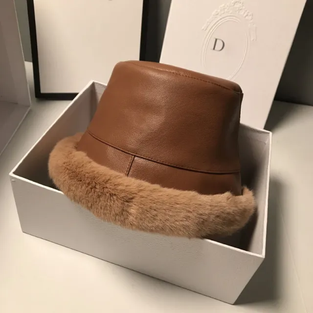 Hat Female Leather Plush Fisherman Hat Versatile Temperament Khaki - Shop at LoveMi