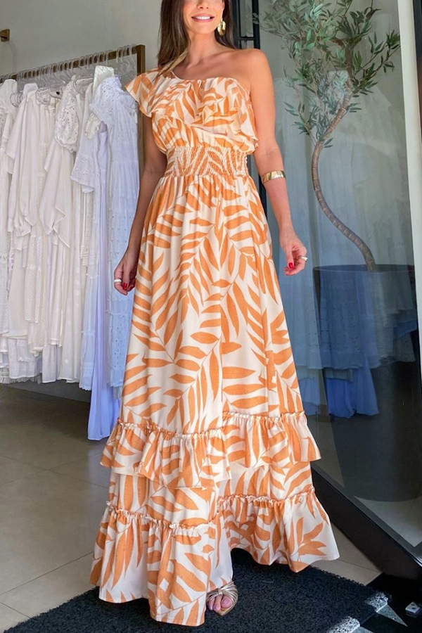 Off-neck Elastic Waist Large Swing Dress Holiday Dress